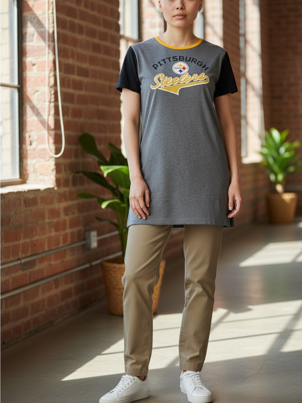 Pittsburgh Steelers Gray & Black Graphic Tunic Tee